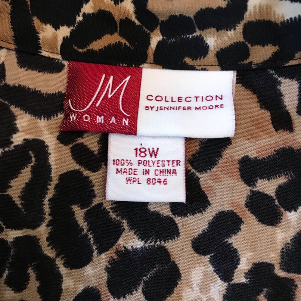 JM Collection Leopard Cheetah Blouse Womens Plus Size 18W Brown Black Button Up - Picture 4 of 10
